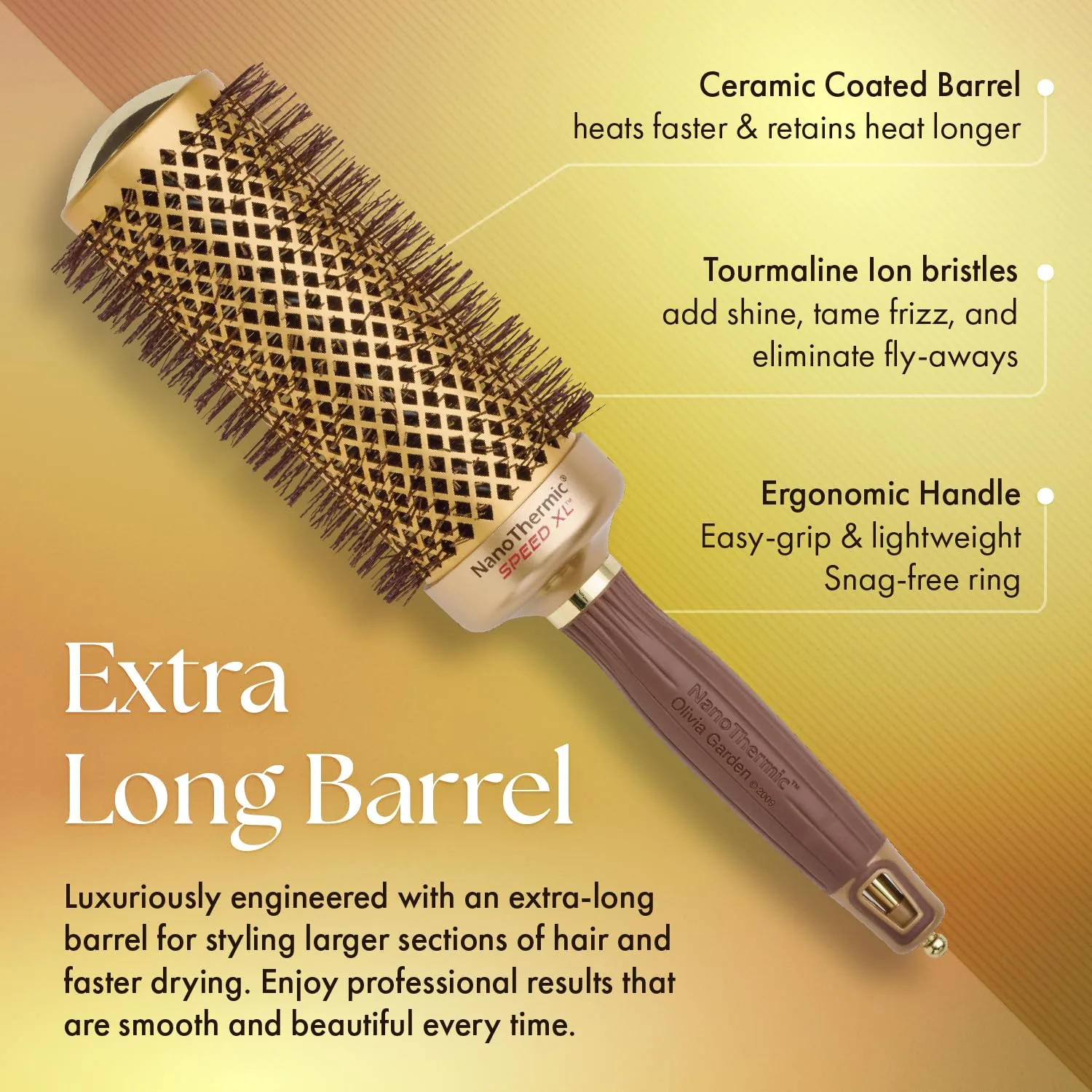 Термощетка для укладки волос Olivia Garden NanoThermic Ceramic + Ion Speed ​​XL Round Thermal Hair Brush - не электрическая - профессиональная щетка для нормальных и густых волос. 4,4 см — фото 4
