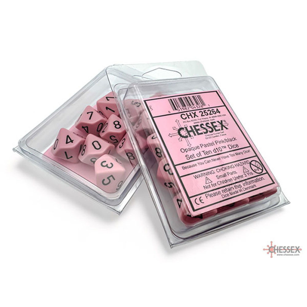 

Аксессуары Chessex Chessex d10 Dice Set: Opaque - Pastel Pink/Black (10)