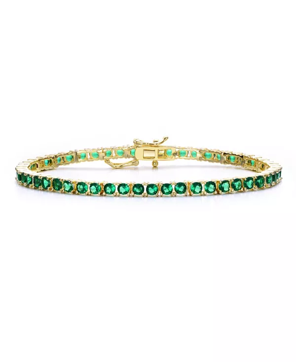 

Теннисный браслет из стерлингового серебра с цветными кубическими цирконами 3 мм с покрытием из белого золота, черного золота, 14-каратного золота или 18-каратного розового золота Genevive, green