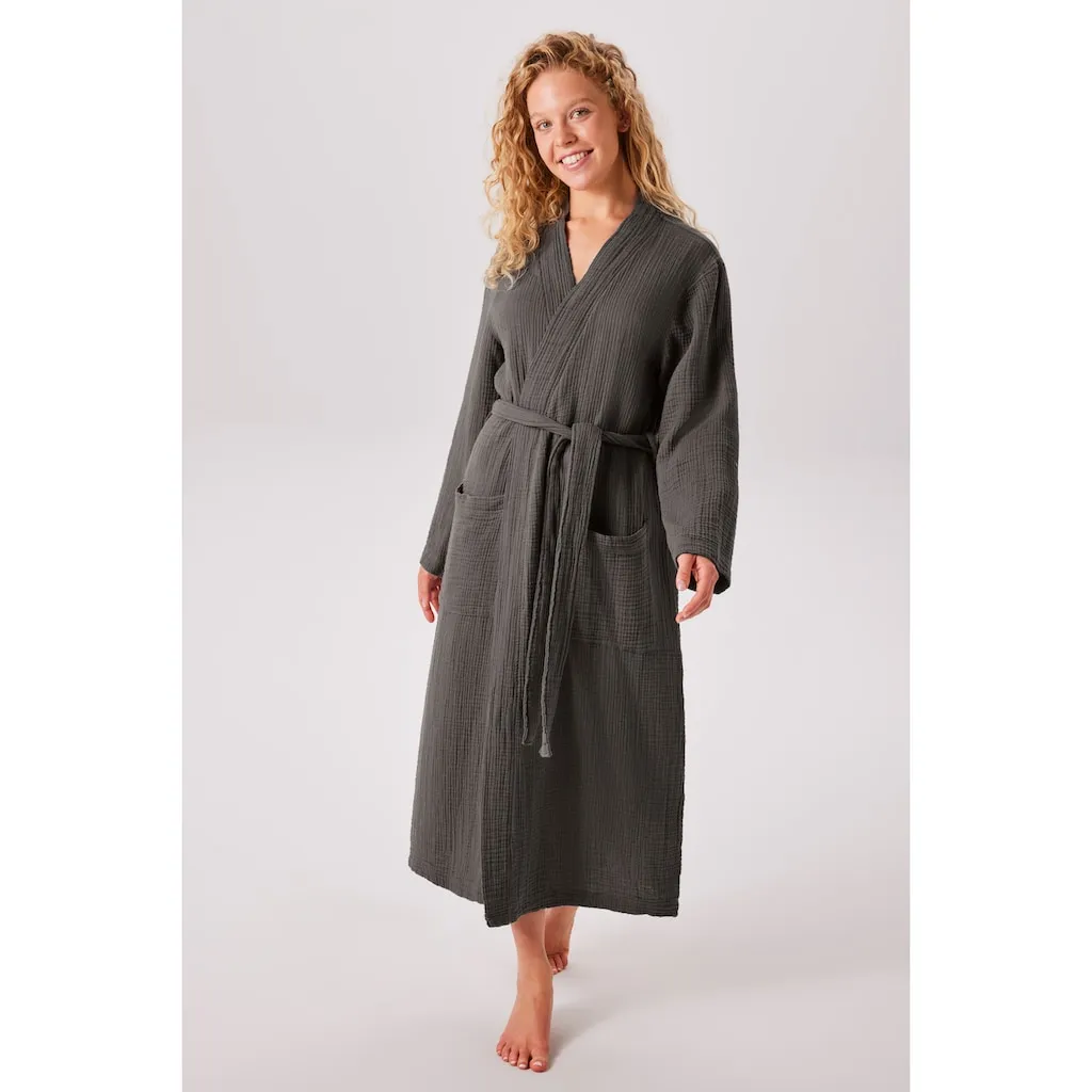 

Мой домашний халат Bademantel Juna Musselin, идеально для сауны и спа, гостиничный халат, утренний халат 1 шт., современный, легкий, 100% хлопок My Home, антрацит