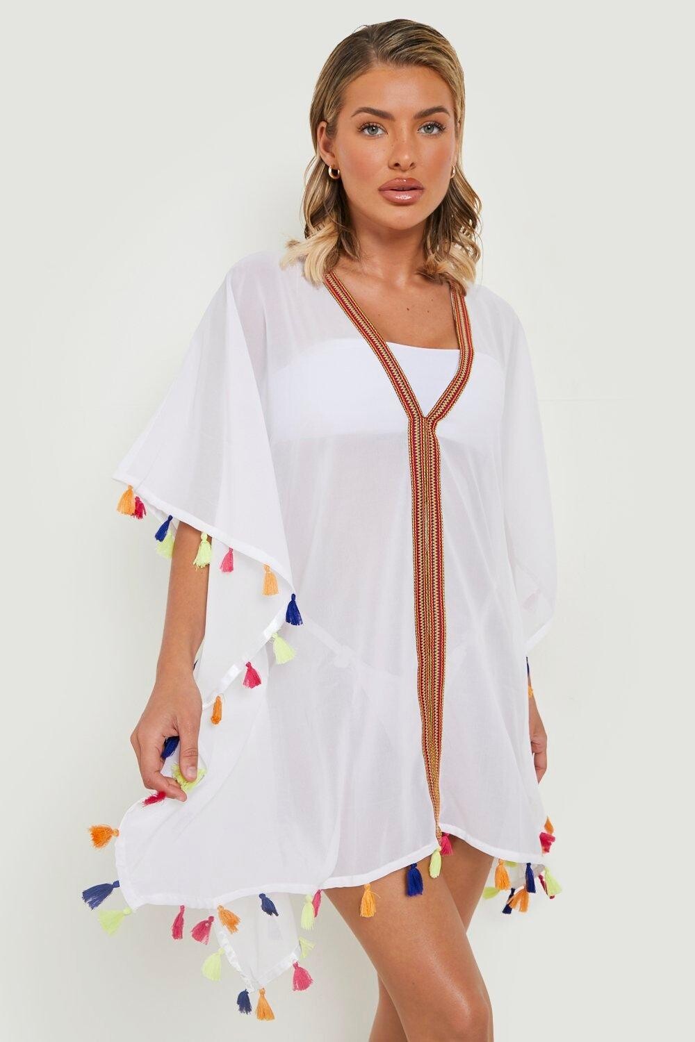 

Пляжный кафтан с кисточками boohoo, белый