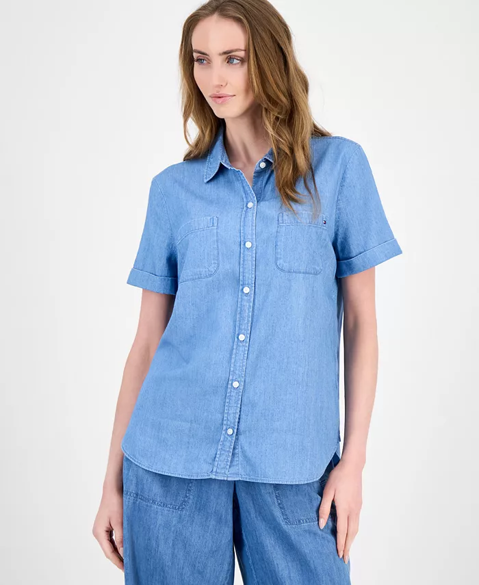 

Женская шампрейская рубашка с коротким рукавом Tommy Hilfiger, синий