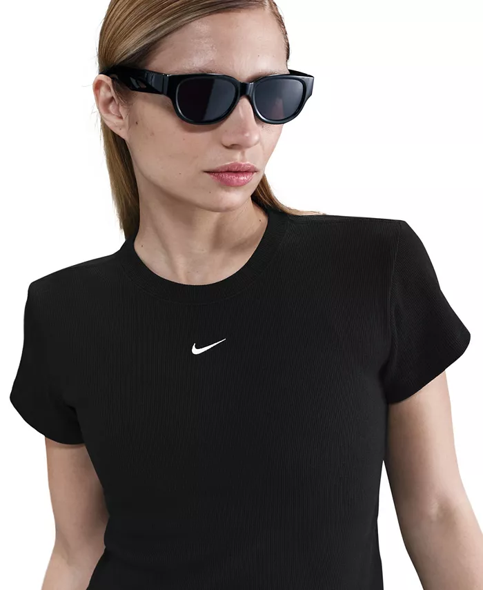 Женская спортивная футболка с коротким рукавом в рубчик Nike, черный — фото 4