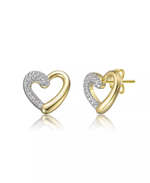 

Серьги-Гвоздики в форме сердца из стерлингового серебра 14 карат с позолотой и прозрачным муассанитом Genevive, two-tone