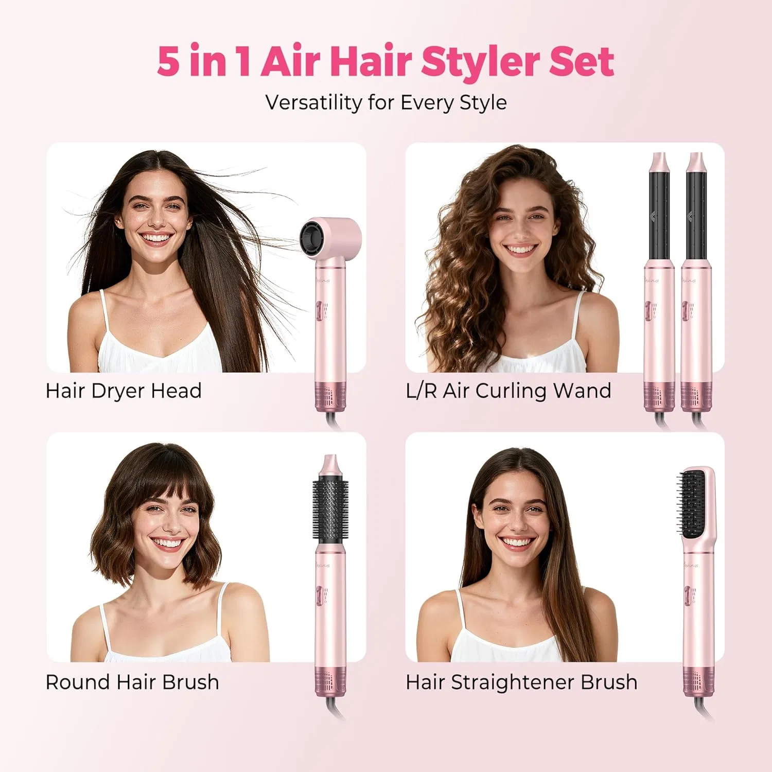 Набор для укладки волос 5 в 1 «Air Styler» от Atopskins Atopskins, Cream Pink — фото 3