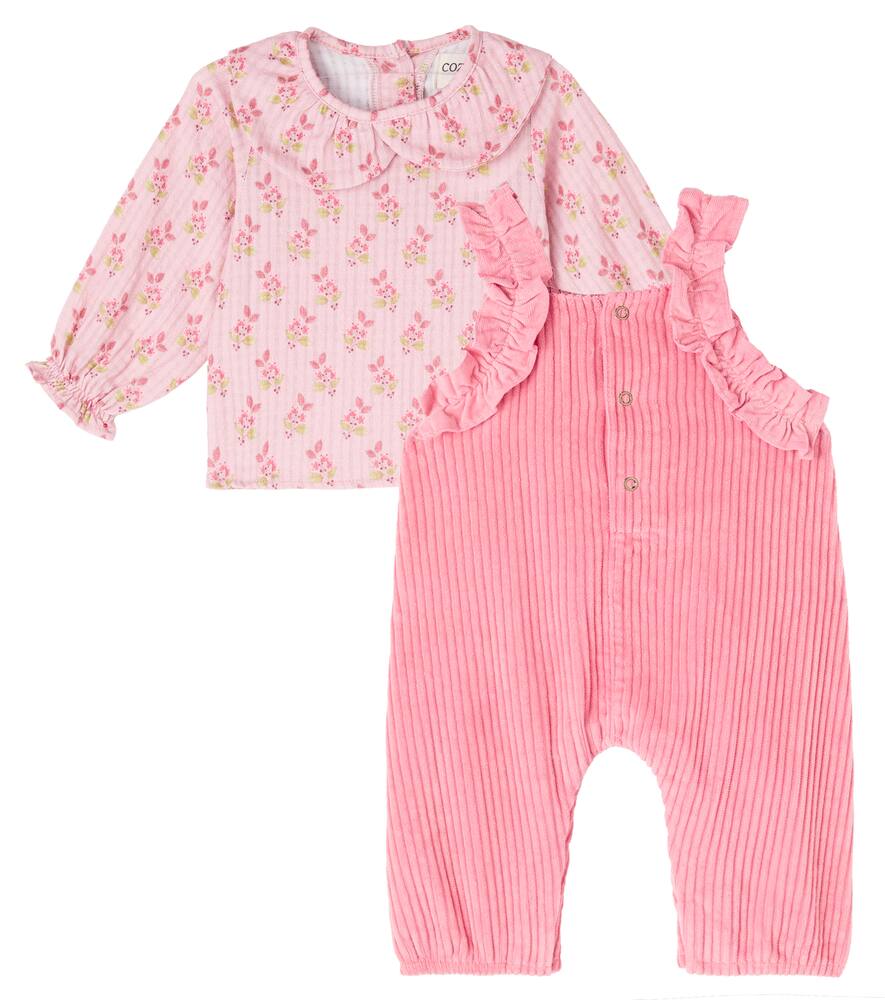 

Детский комплект из комбинезона и рубашки с цветочным принтом из хлопка Cozmo, Silver Pink_Rose Tea