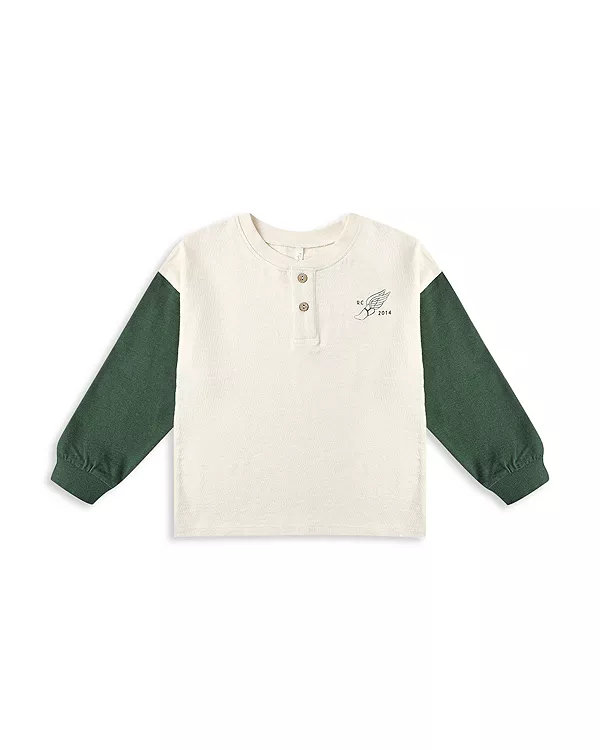 

Детская футболка-поло с длинными рукавами и цветовыми блоками свободного кроя. Rylee + Cru, бежевый