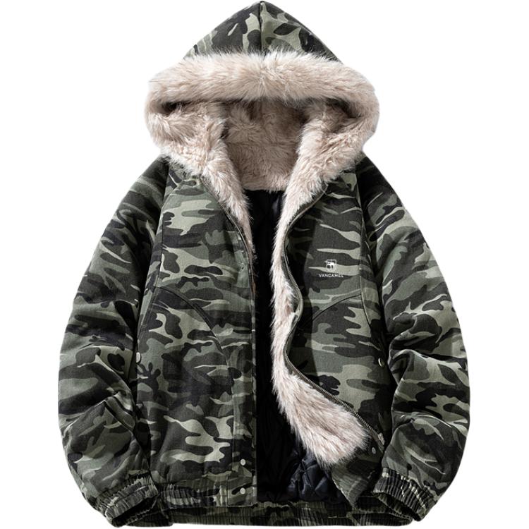 

Пуховик Unisex с меховым воротником и флисовой подкладкой Others VanCamel, camouflage