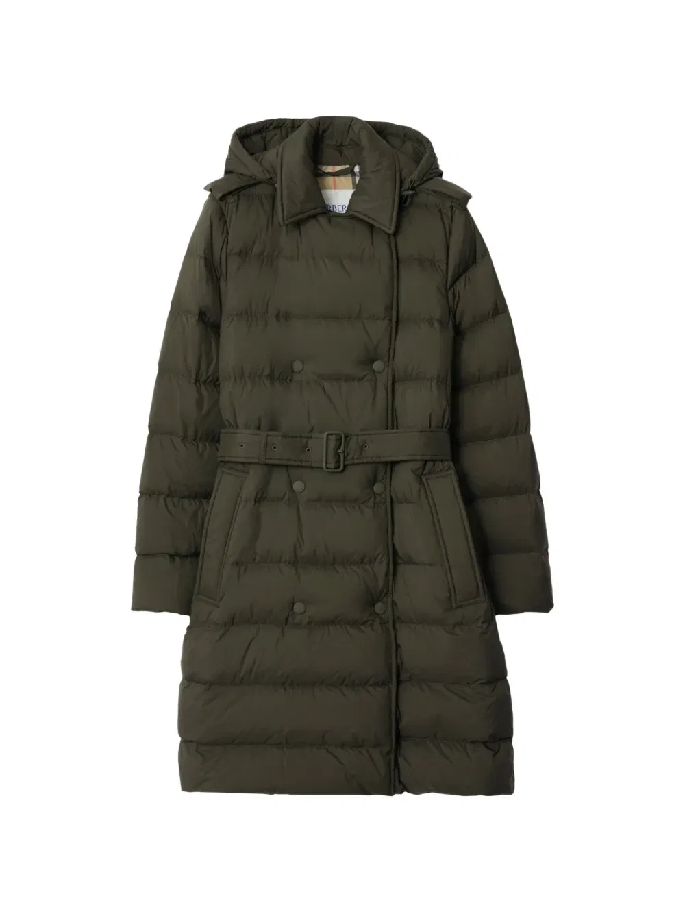 Пуховая куртка Burberry двубортная с капюшоном, зеленый