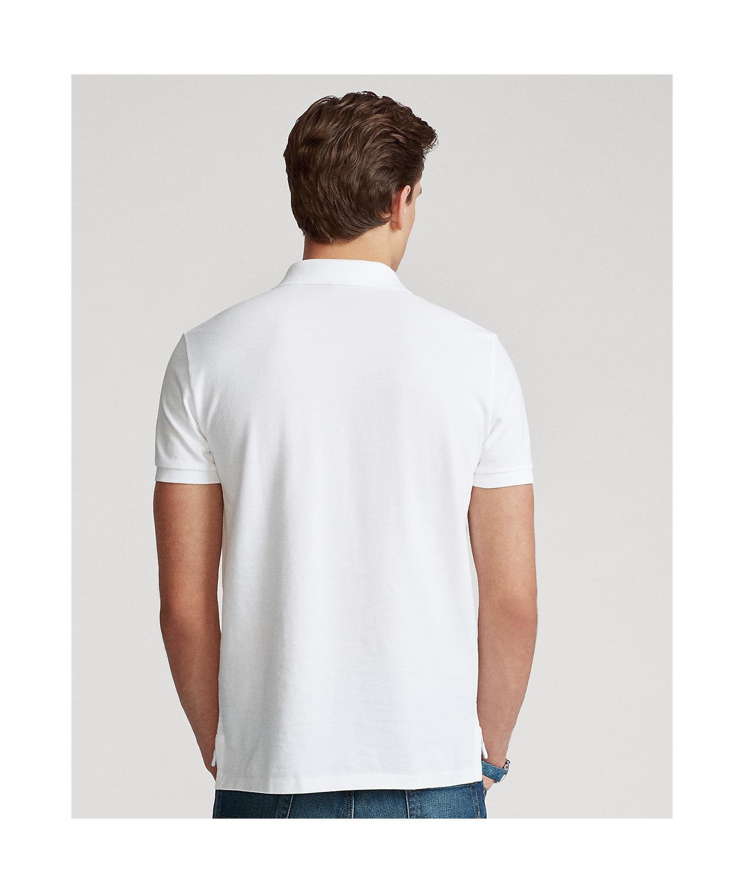 Поло-рубашка из сетчатой ткани приталенного кроя, сшитая. Polo Ralph Lauren, 100 White — фото 4