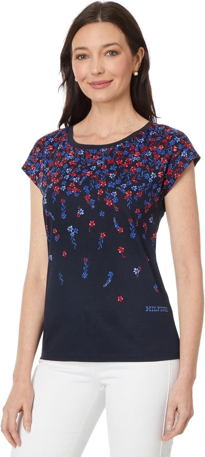 

Футболка Tommy Hilfiger Short Sleeve Ditsy Floral Ombre Tee, цвет Sky Captain Multi