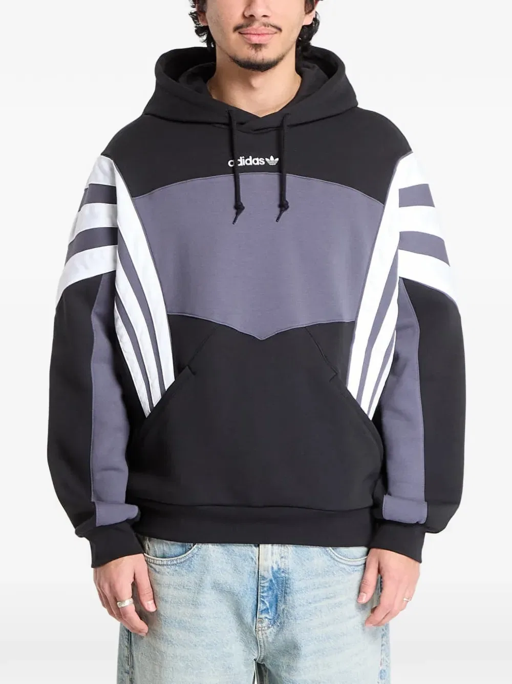 Худи с полосатым рисунком Adidas, черный