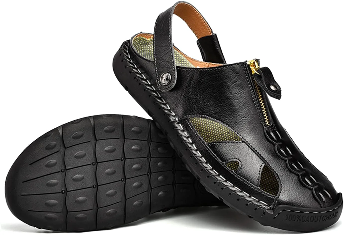 

Мужские летние сандалии для улицы, дышащие, пляжные, с закрытым носком, для походов и рыбалки, противоскользящие, удобные, повседневные кожаные сандалии Medasain, черный