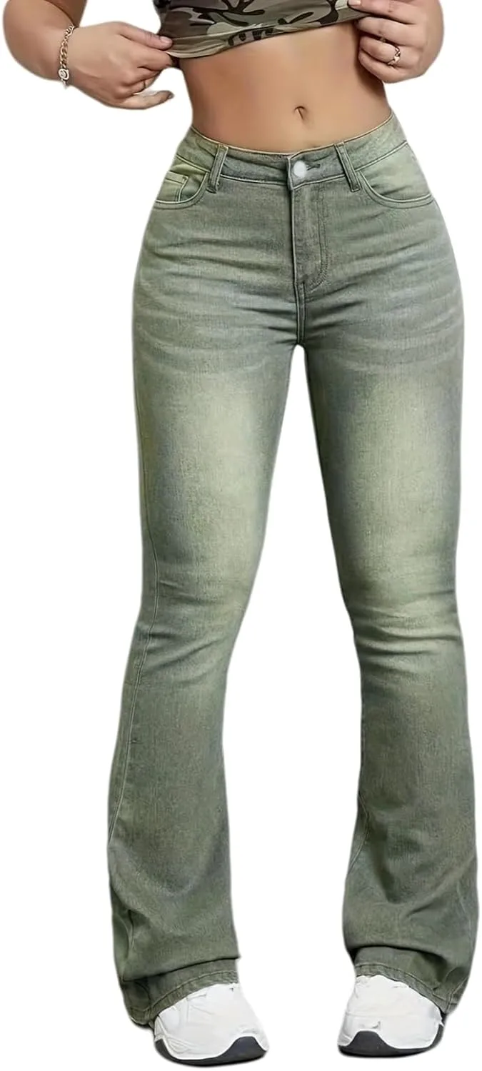 

Женские джинсы High Waisted Straight Leg с эластичным материалом и модными карманами TimeGofate