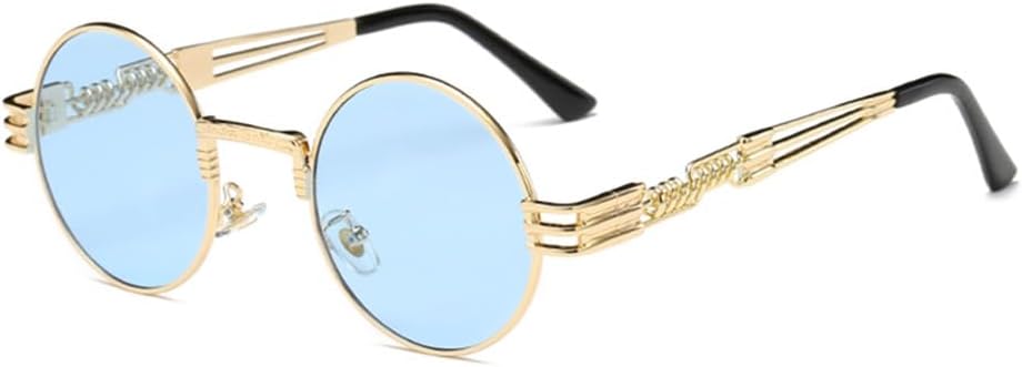 

Круглые солнцезащитные очки в стиле стимпанк для мужчин и женщин, металлические, винтажные солнцезащитные очки с защитой от УФ-излучения UV400 VFDHN, Silver Ocean Blue