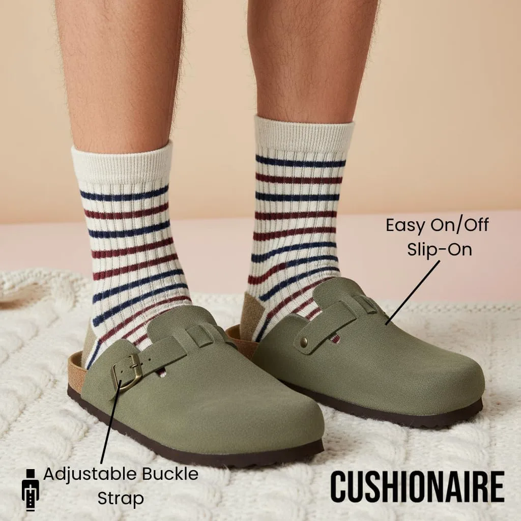 Мужские сабо CUSHIONAIRE Haze из настоящей замши - удобные слипоны с регулируемой пряжкой, оливковый — фото 3