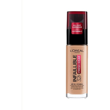 

L'Oréal Paris Infallible 32H Fresh Wear Foundation Стойкое покрытие с полным покрытием Невесомый гладкий финиш Водостойкий Устойчивый к переносу с витамином С SPF 25 30 мл