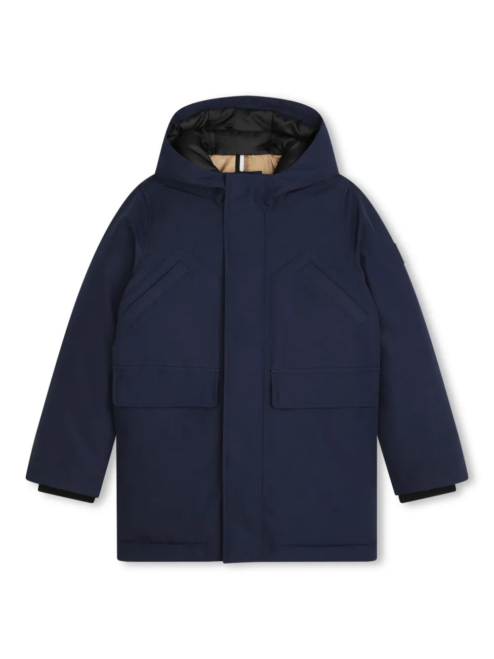 

Пуховик с капюшоном и логотипом BOSS Kidswear, синий