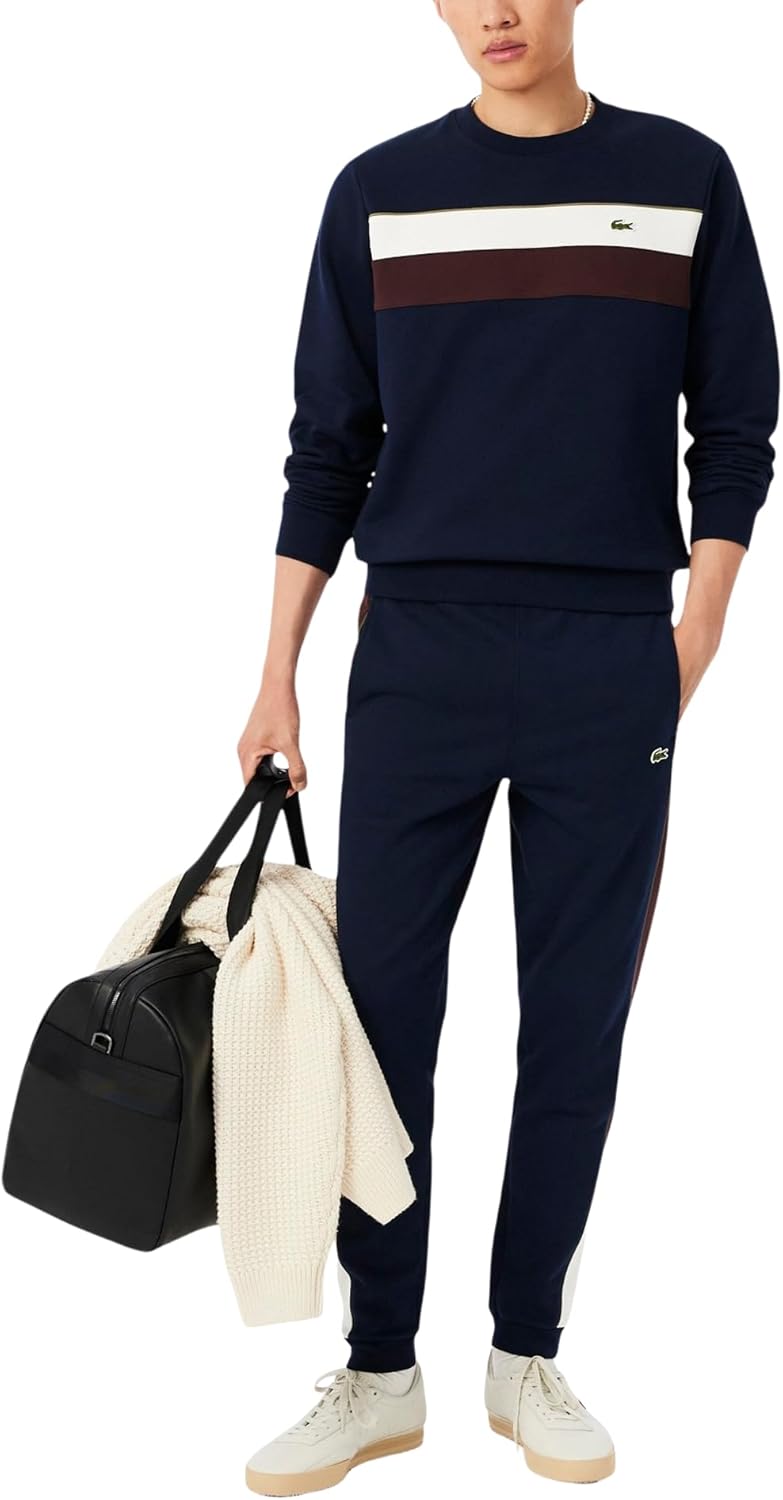 Lacoste мужские флисовые спортивные штаны с зауженным низом, Navy Blue/Flour/Red Vermouth — фото 4