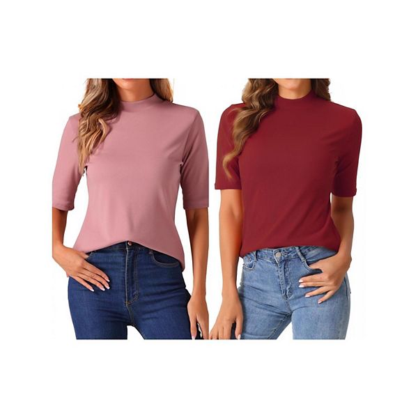

2 упаковки водолазок с длинным рукавом для женщин Inspire Chic, Dark Pink Dark Red