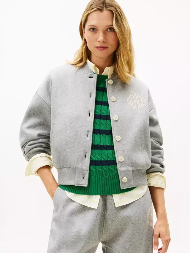 Флисовый кардиган-бомбер с логотипом университетской команды Tommy Hilfiger, Med Heather Grey