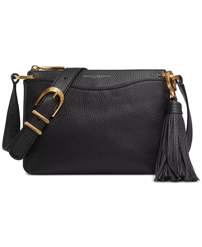 

Гленвуд Кожаная сумка-кроссбоди на молнии с кисточками Donna Karan New York, серый