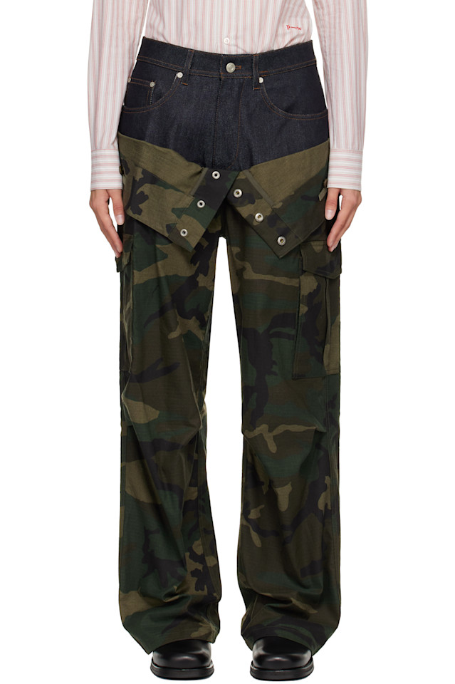 

Andersson Bell Рабочие широкие брюки-карго цвета хаки с камуфляжным рисунком, двойной талией