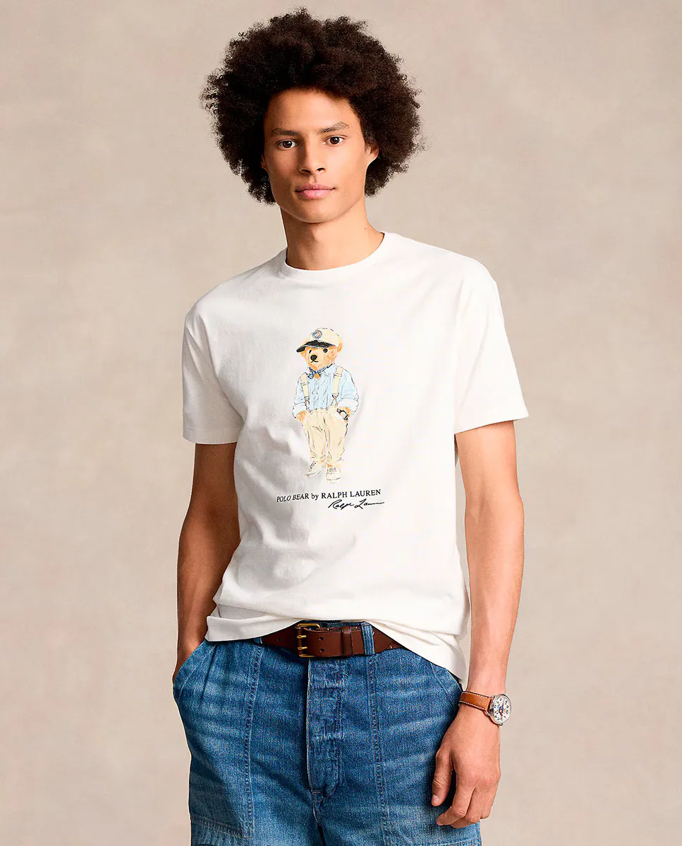 

Мужская хлопковая футболка с мишкой-поло Polo Ralph Lauren, цвет Blanco roto