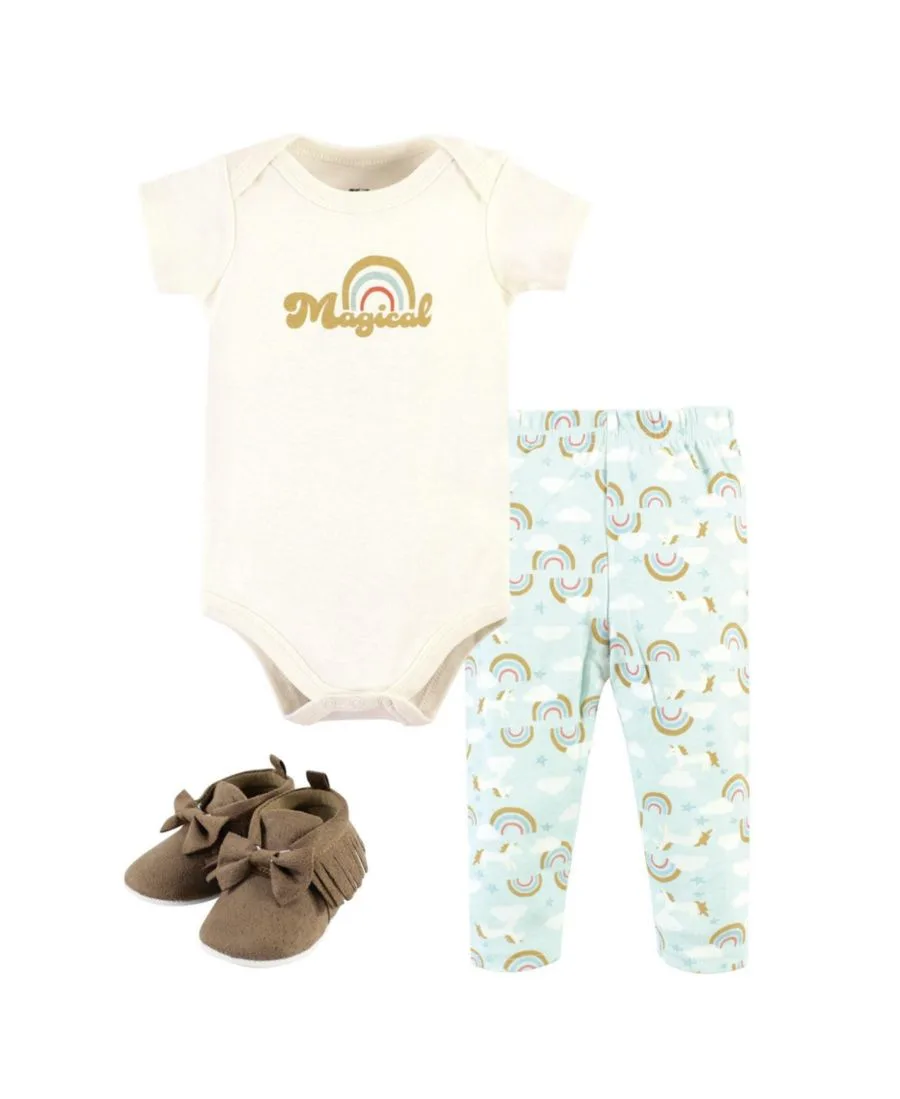 Хлопковый боди, брюки и комплект обуви Hudson Baby, Magical Rainbow Short Sleeve