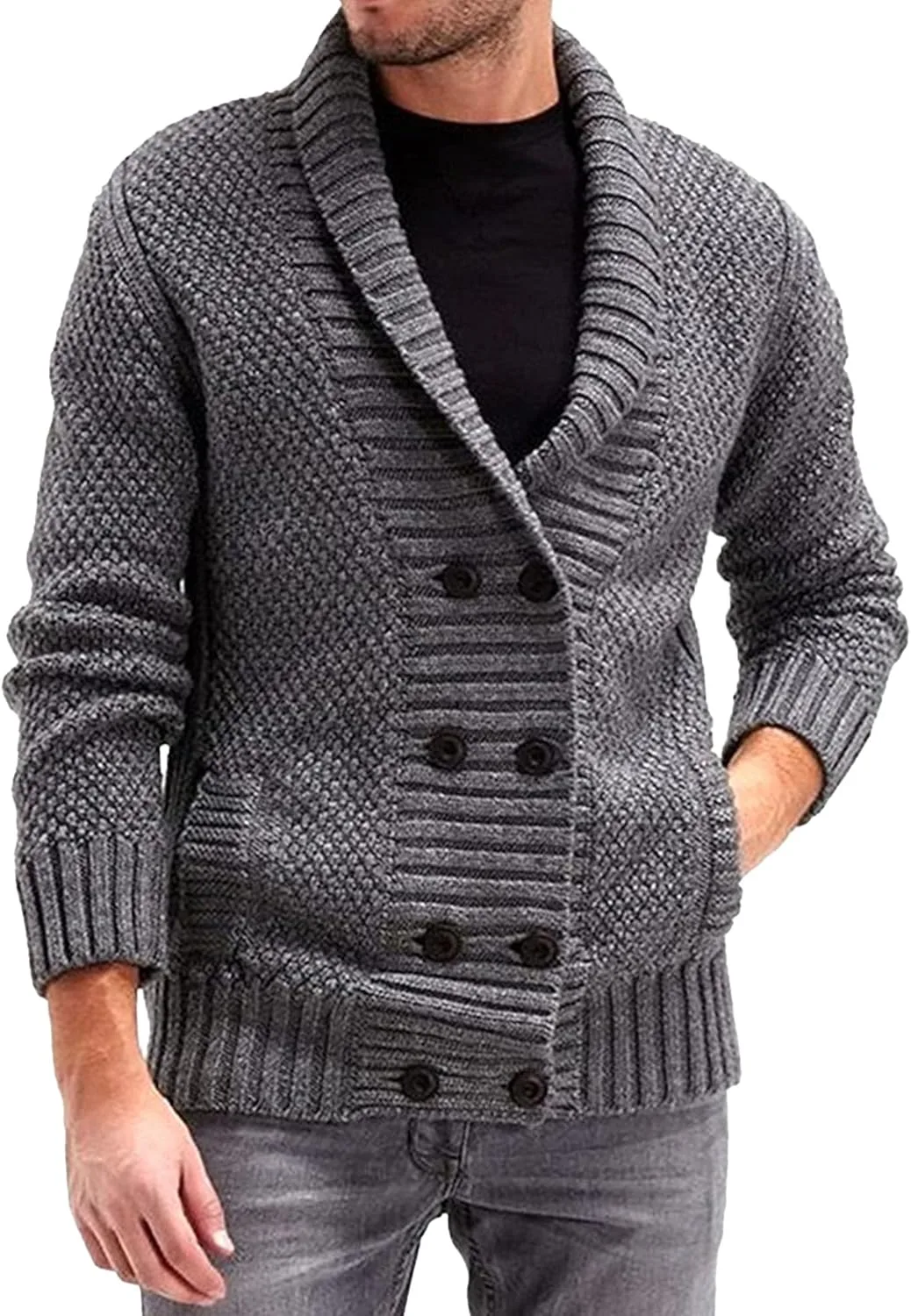 

Мужской трендовый кардиган с двойной застежкой и карманом