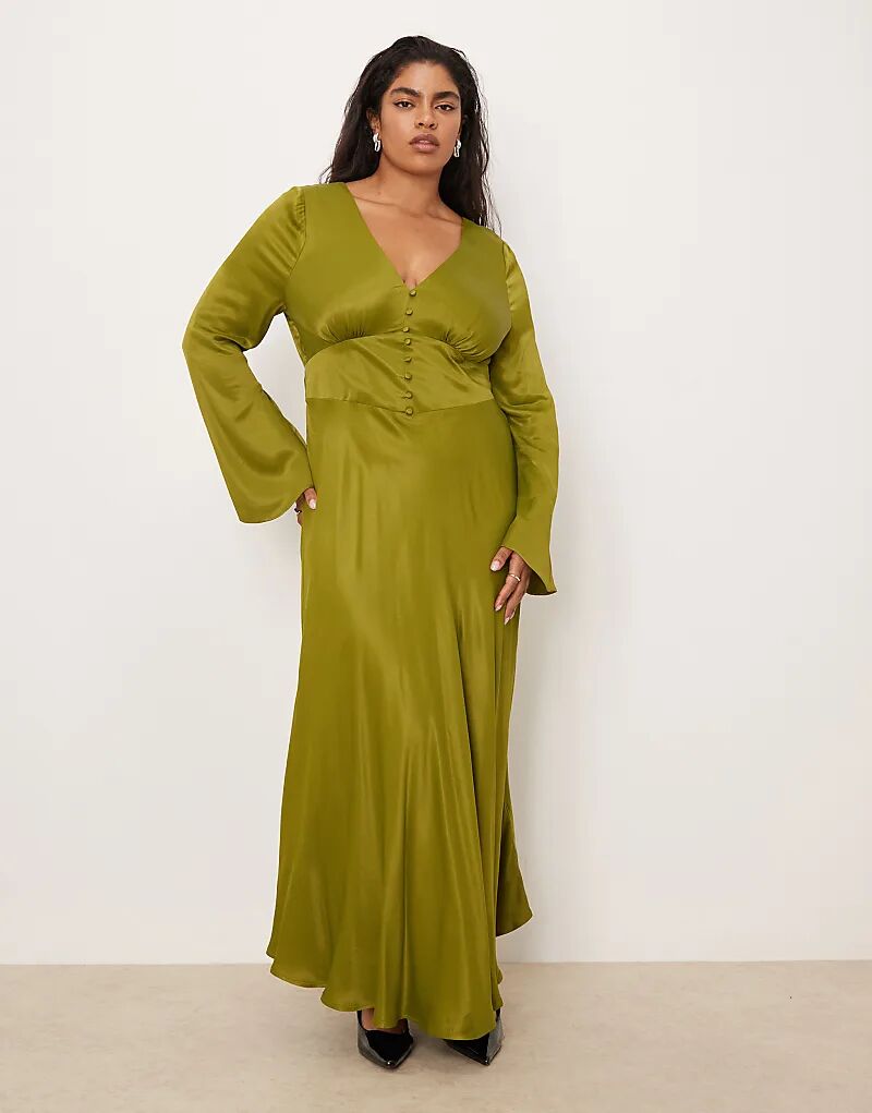 

Платье миди с длинными рукавами Nobody's Child Plus Stella оливкового цвета