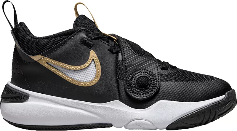 

Детские баскетбольные кроссовки Nike Preschool Hustle D11, белый/черный/золотой