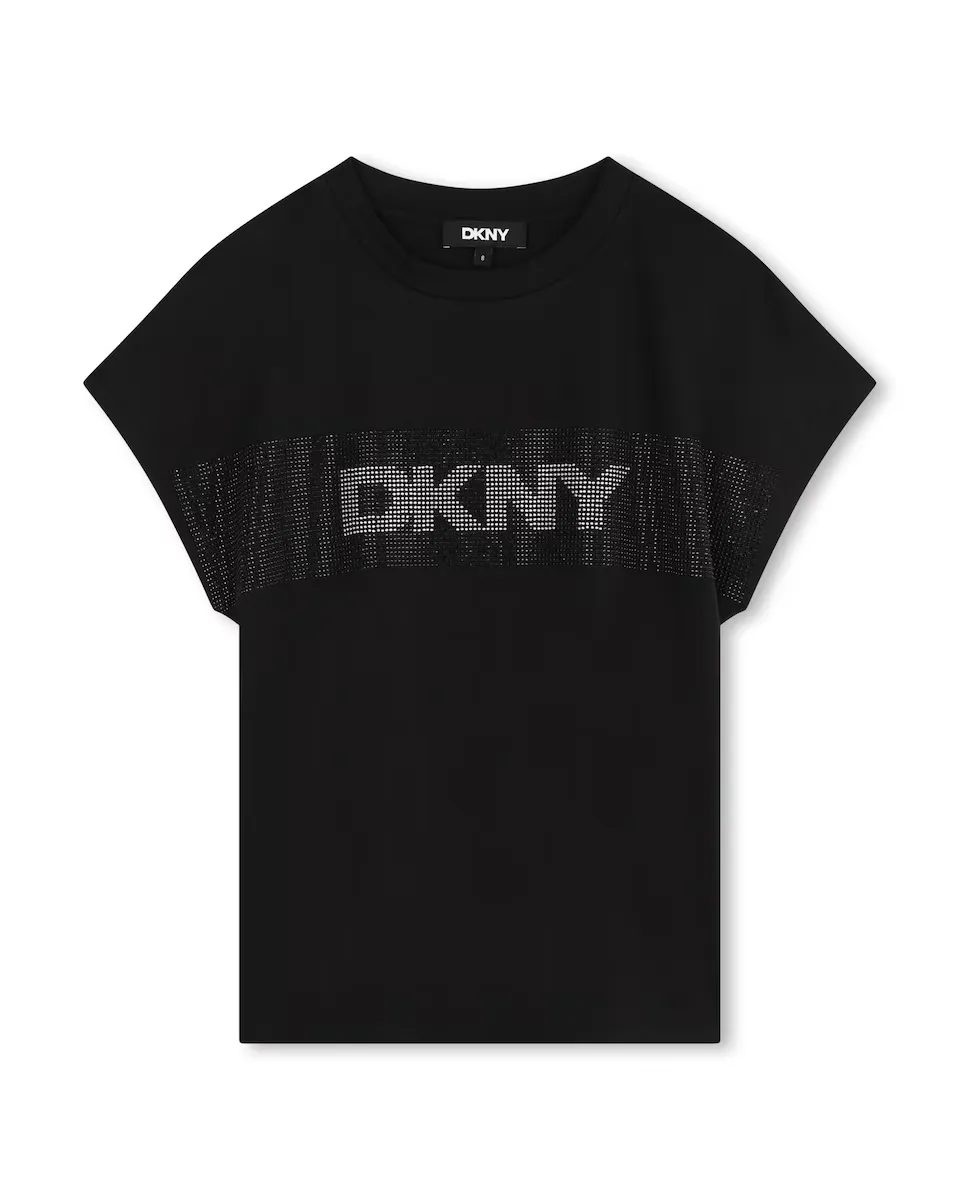 

Хлопковая футболка для девочки со стразами DKNY, черный