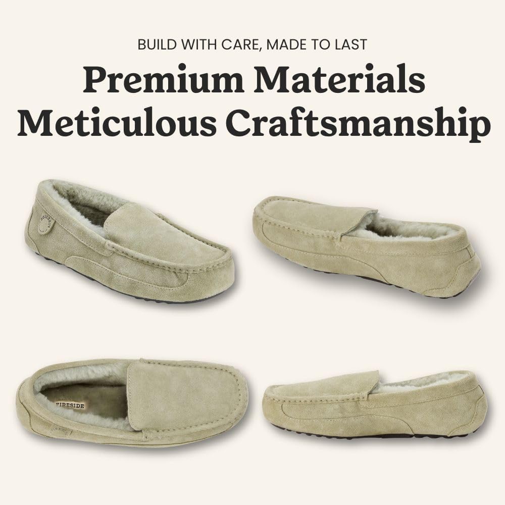 Мужские мокасины Fireside By Dearfoams Melbourne из натуральной овчины, лоферы из пеноматериала с эффектом памяти, домашние тапочки без шнурков, Seagrass — фото 4