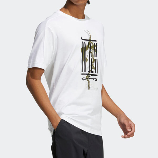 Футболка adidas Wj Gfx Logo Pattern Printing Athleisure Casual Sports Round Neck Short Sleeve White, мультиколор — фото 4