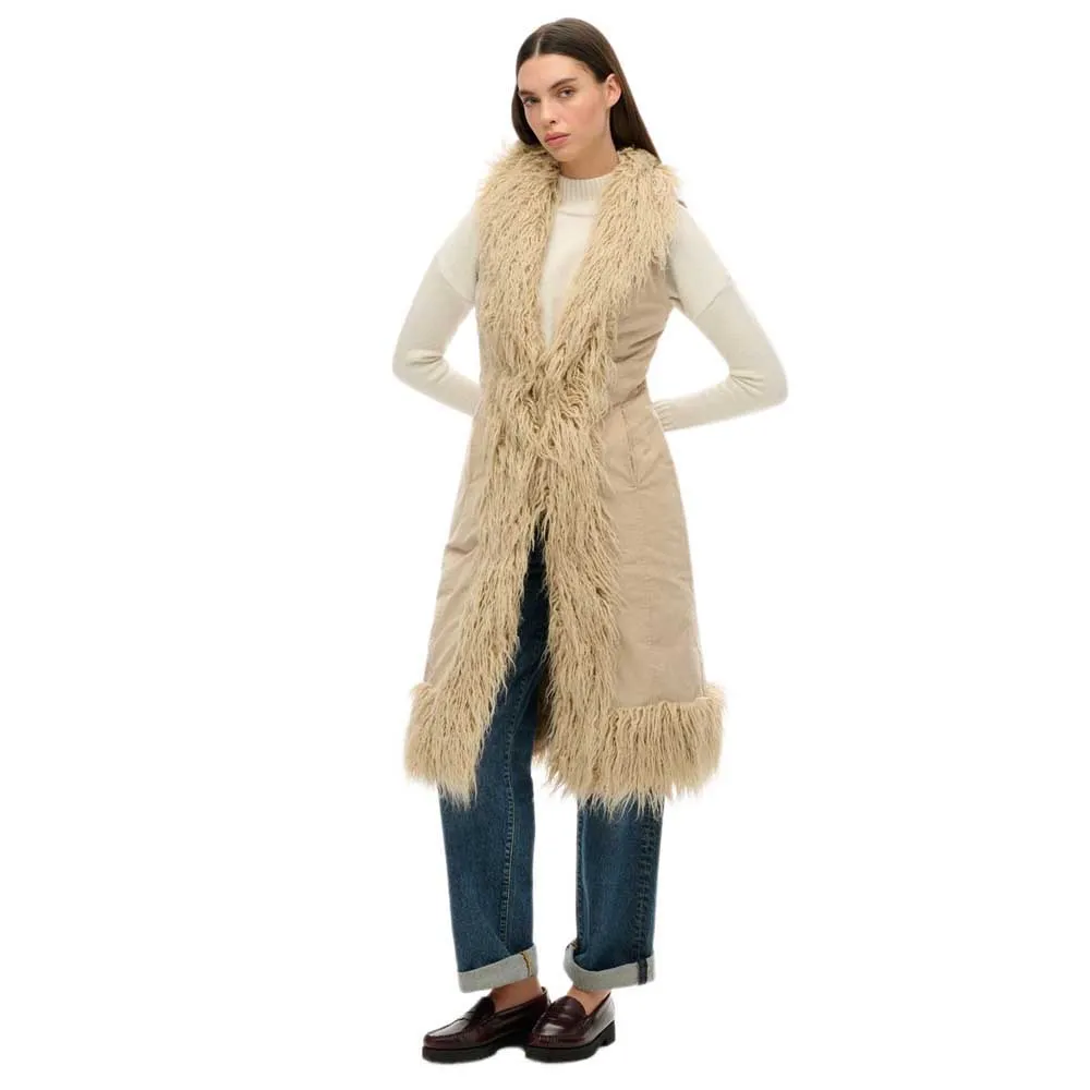 

Афганский длинный жилет Superdry, бежевый