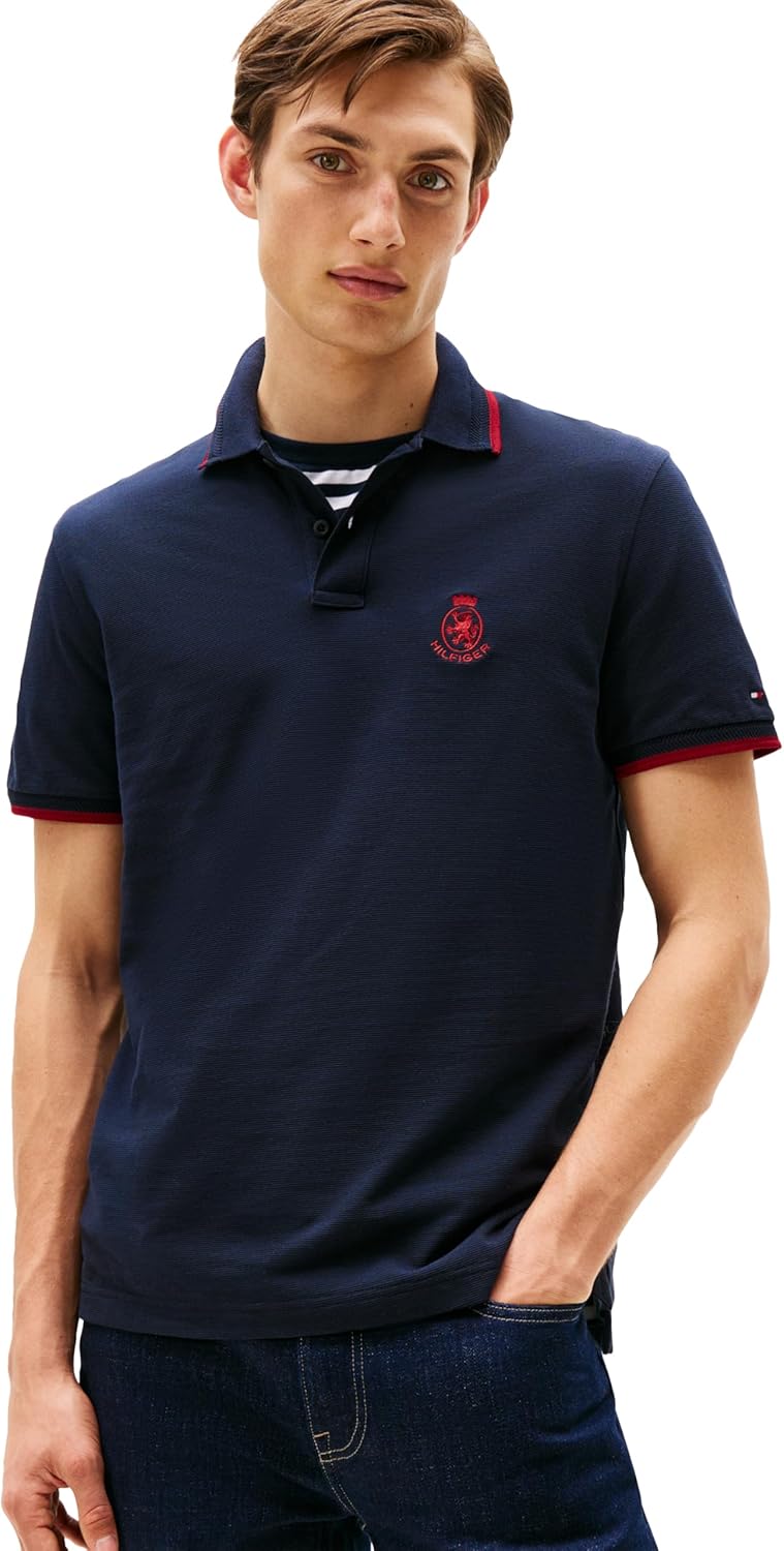 Мужские поло Tommy Hilfiger с коротким рукавом, классического кроя и вышитым гербом, Desert Sky