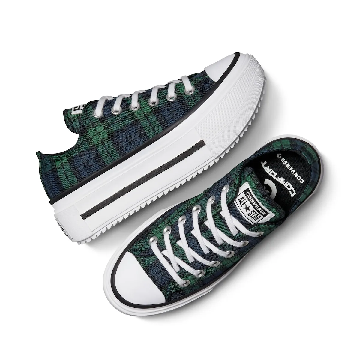 Повседневные кеды унисекс Chuck Taylor All Star Lift Double Stack Plaid Converse, зеленый/темно-синий — фото 4
