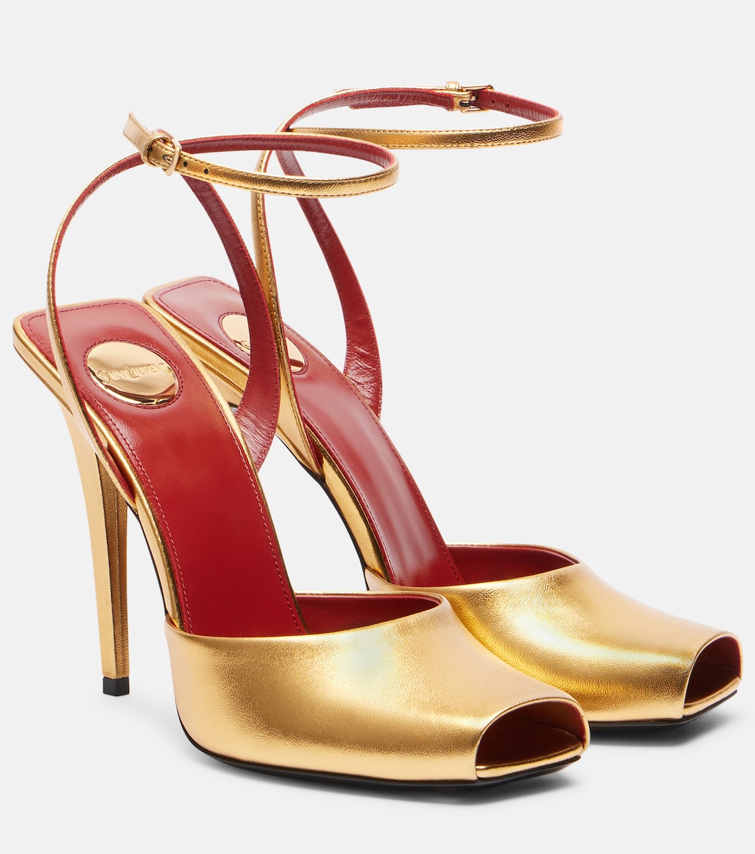 Сандалии La Scandale 110 из металлизированной кожи Saint Laurent, Sun Gold