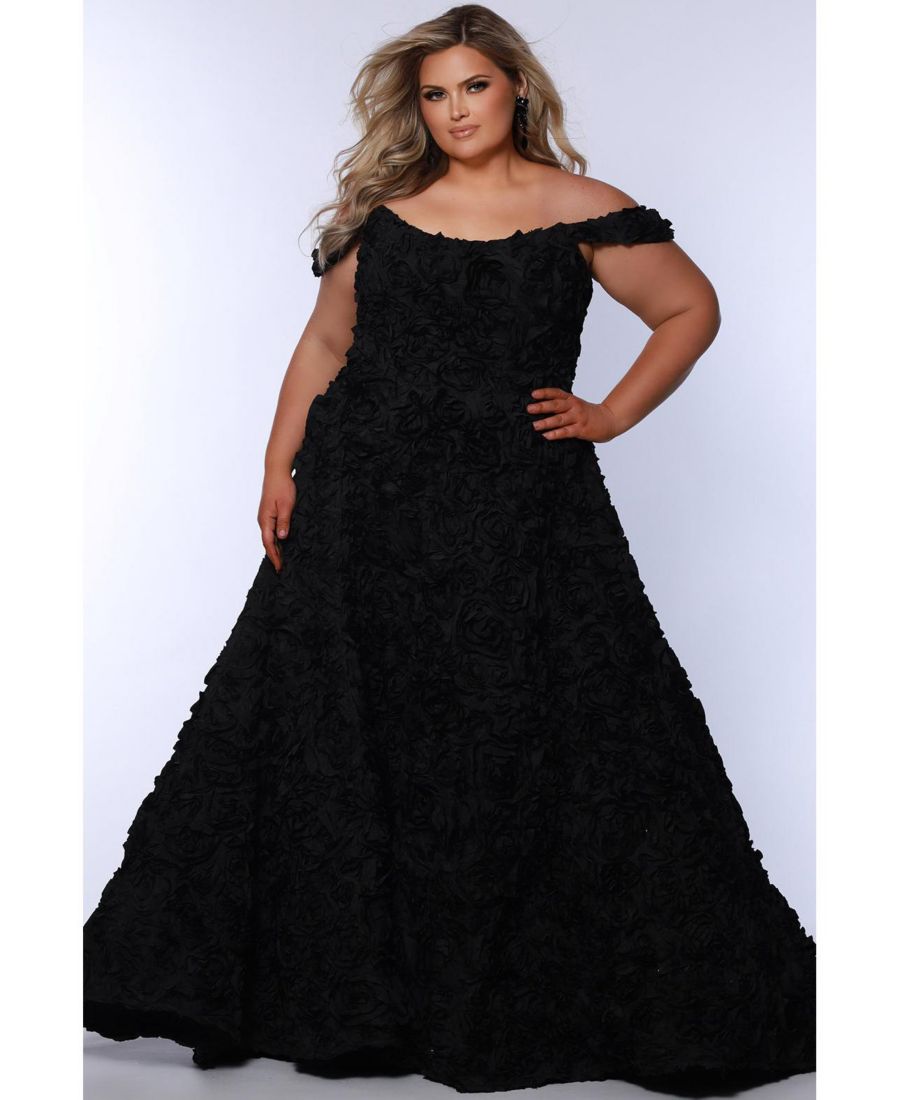 

Женское вечернее платье А-силуэта с открытыми плечами и розетками Sydney's Closet, Black