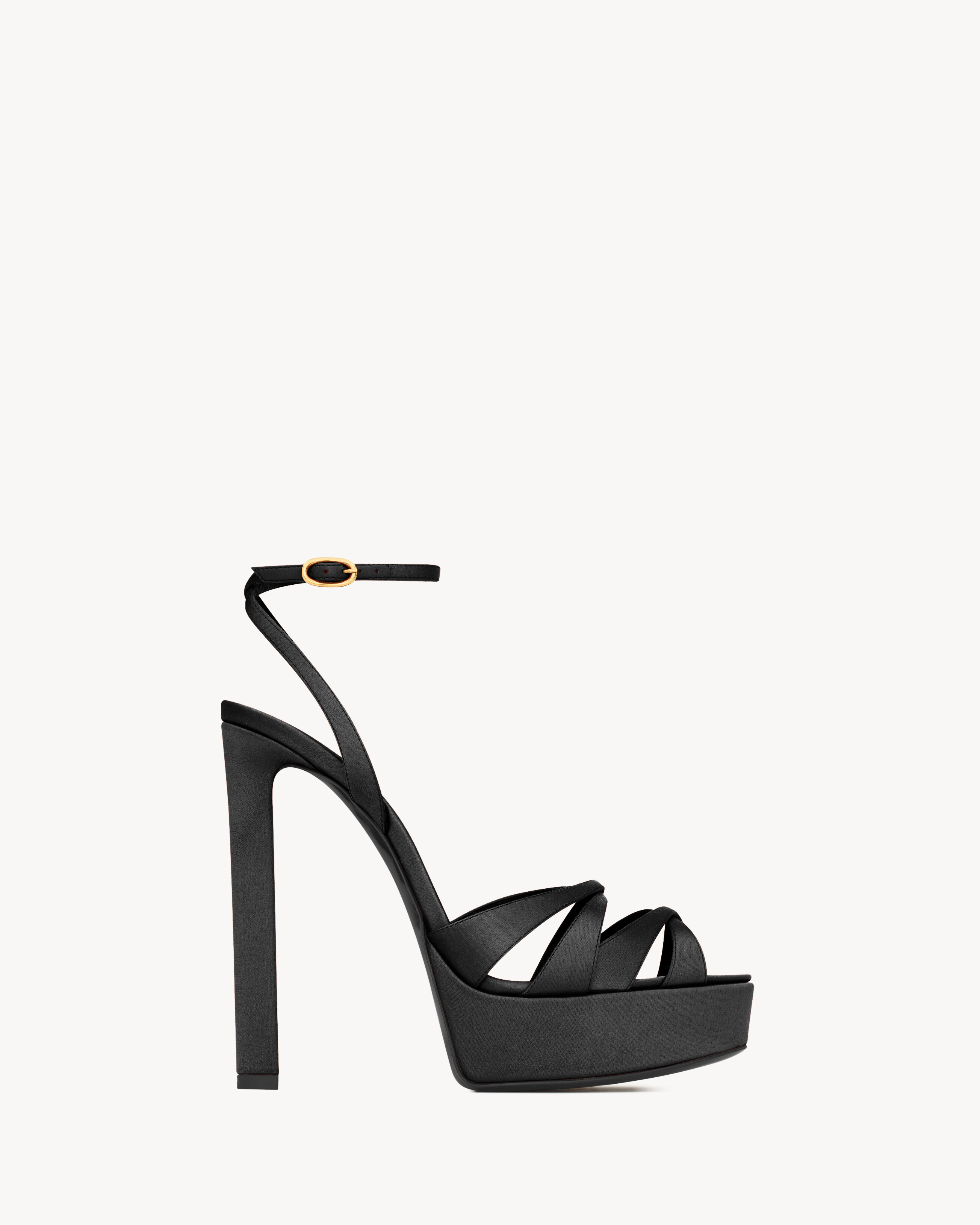 Босоножки на платформе CHANDELLE из сатинового крепа Saint Laurent, черный