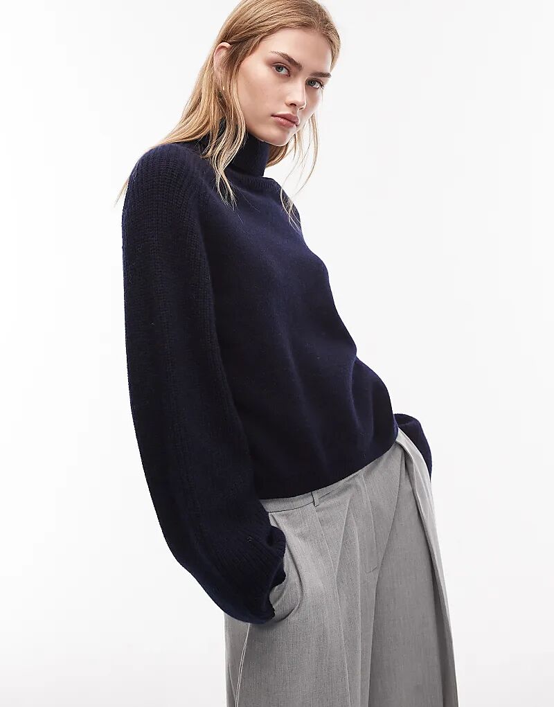 

& Other Stories шерстяной джемпер с высоким воротом в рубчик темно-синего цвета