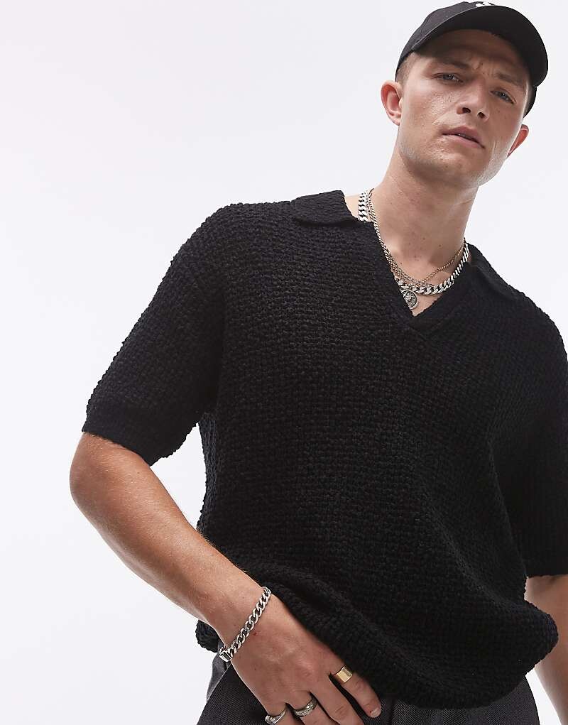 

Topman – черная трикотажная рубашка-поло с кубинским воротником