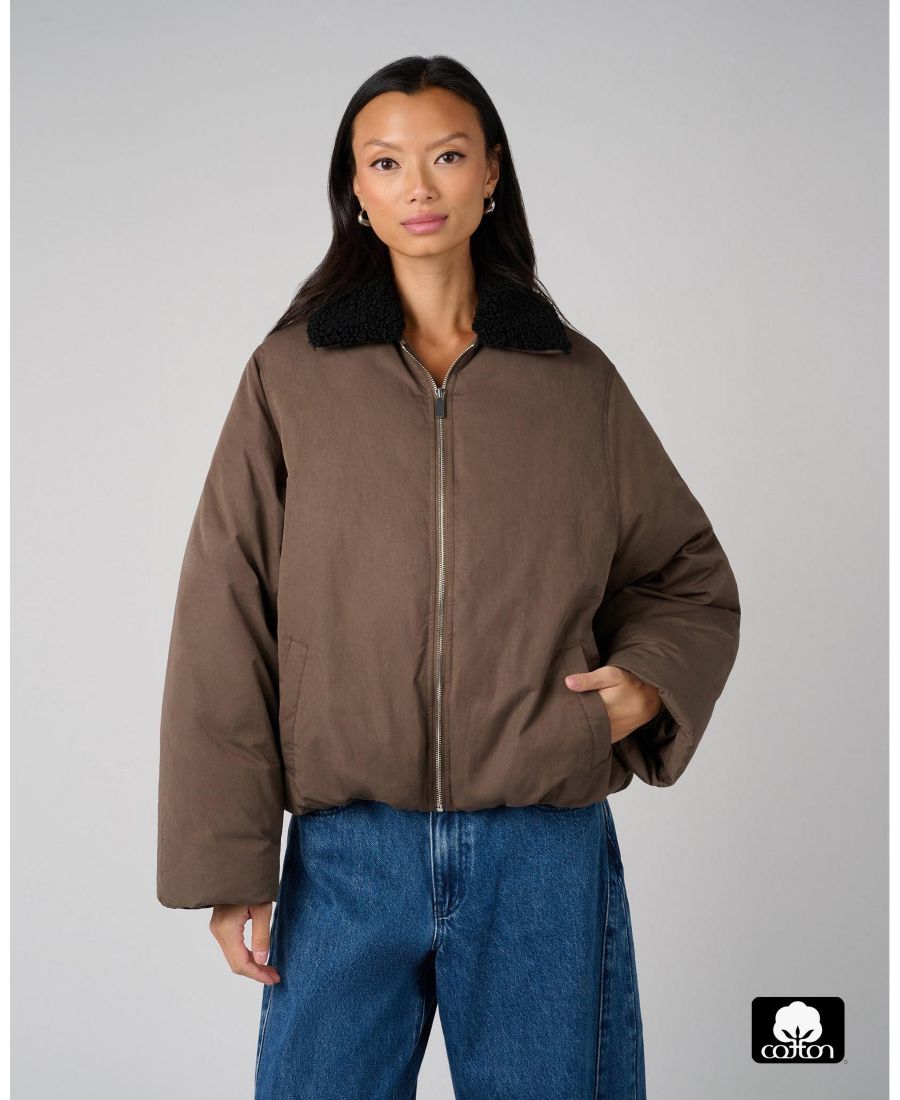 

Женская куртка-баллон с меховым воротником WeWoreWhat, Moss/black