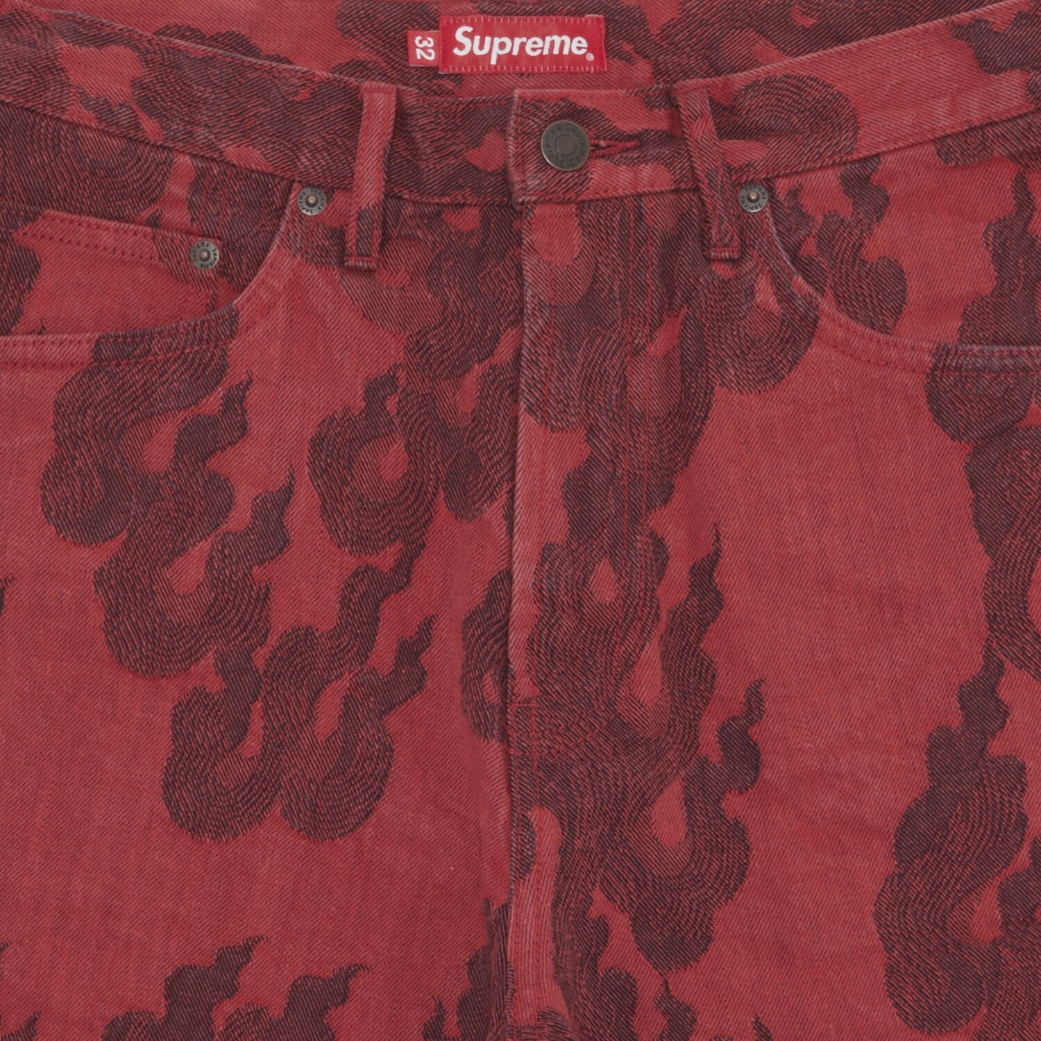 Жаккардовые мешковатые джинсовые шорты Supreme Flames, цвет Потертый красный — фото 3