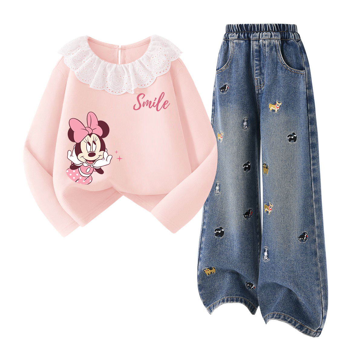 

Детская повседневная спортивная одежда Disney, Di Call Smile K Baby Pink+Solid Color Denim Blue