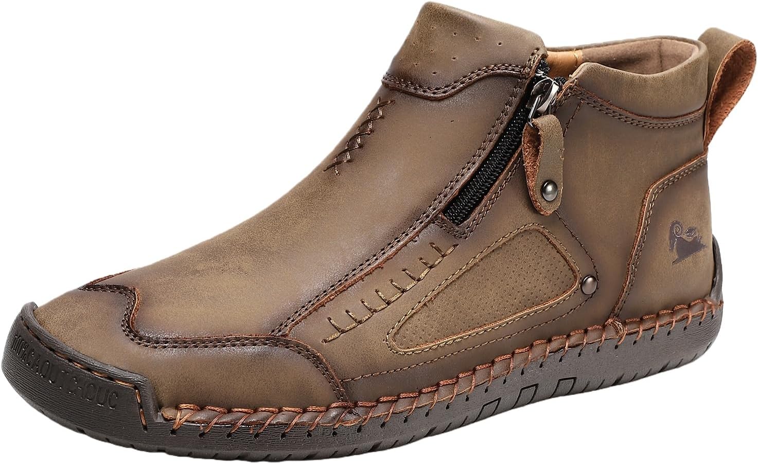 

LGHLMCL молодежные мужские повседневные кожаные туфли, слипоны ручной работы, ботинки-чанка на щиколотку с боковой молнией, средние по высоте, прогулочные лоферы для улицы, дышащие ортопедические туфли, хаки