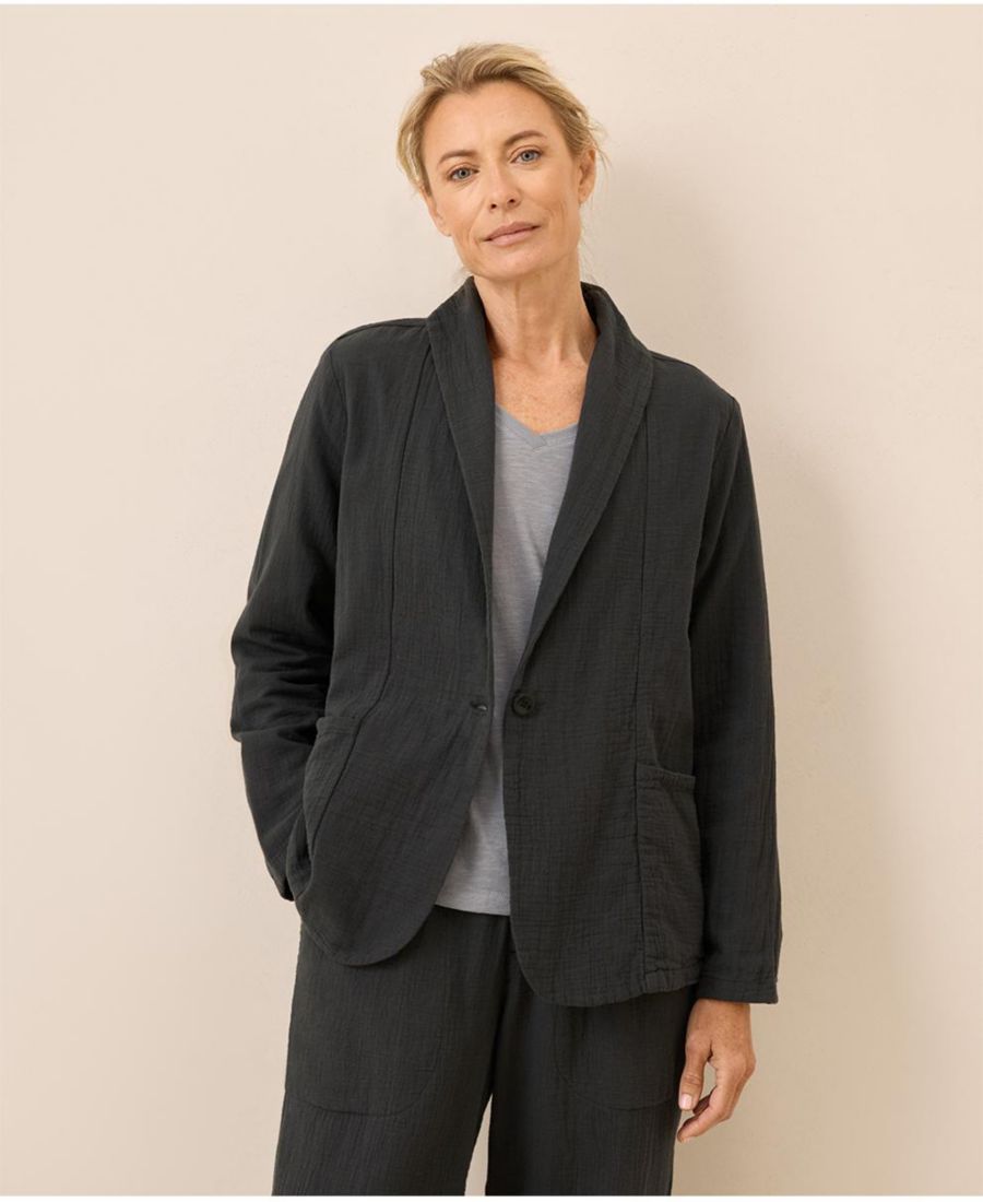 

Женская куртка из органического хлопка с подкладкой из двойной марли в прибрежном стиле Pact, Black