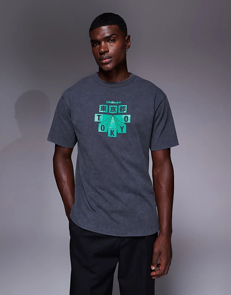 

Свободная футболка ASOS DESIGN с принтом небоскребов в черном цвете