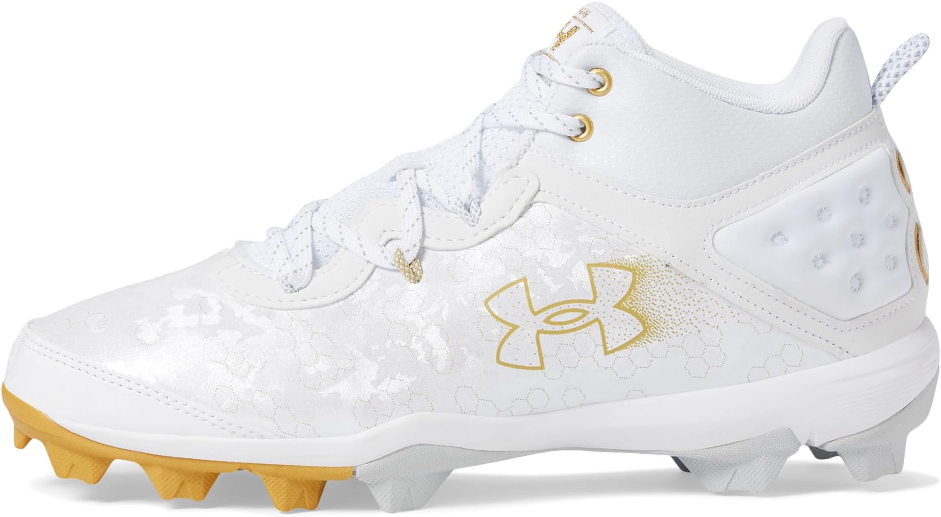Кроссовки Under Armour Harper 8 Mid RM Baseball Cleats, цвет White/White/Metallic Gold — фото 4